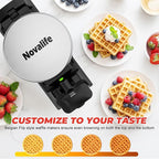Waffle Maker, 1400W Belgian Waffle Maker, Double Waffle Iron 180° Flip, 8 Slices, Rotating & Nonstick Plates, Removable Drip Tray Easy to Clean, Locking Buckle & Cool Touch Handle, Stainless Steel