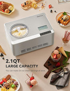 COUPLUX Ice Cream Maker, Fastest Freezing 2.1QT Ice Cream Machine with Built-in Compressor Easy Operate & Clean Automatic Ice Cream Maker Machine All Stainless Steel, LCD Display