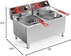 EGGKITPO Deep fryers Commercial Deep Fryer 12L x 2 Large Dual Tank Electric Countertop Fryer for Restaurant with 2 Frying Baskets and Lids, 1800W x 2, 120V