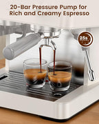 (2026 Upgrade) 20 Bar Espresso Machine with Built-in Anti-Clog Coffee Grinder, Expresso Coffee Machines with Milk Steam Wand/Frother/Tamping Tools,Espresso Maker with Grinder for Lattes-White