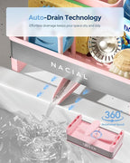 Nacial Sponge Holder for Kitchen Sink, Sink Caddy Organizer with High Brush Holder & Two Towel Racks - Rustproof 304 Stainless Steel Kitchen Countertop Storage Essentials - Pink