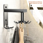 Kitchen Utensils Holder Practical Rotary Tool Hook Holder Wall Mounted Cooking Utensil Rack 10 Rotatable 2 Heavy Duty Hooks Self Adhesive (Black)