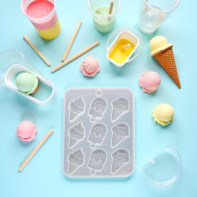 White Cake Mold, Ice Cream Popsicle Cute Food Keychain Pendant Silicone Resin Mold Jewelry Tools，Jewelry Boxes and Organizers，Ice Pop Molds Specialty Tools and Gadgets