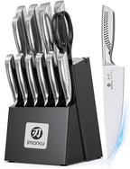 imarku® Kitchen Knife Set, 15 Pcs Japanese Knife Set with Block, Premium Razor-Sharp Chef Knives Set for Kitchen with Sharpener, Rust-Proof, Ergonomic Full-Tang Handle, Black