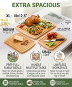Greener Chef Luxury XL Bamboo Cutting Board Set of 3 with Vertical Grain Strength Technology - Extra Large Wood Cutting Boards for Kitchen and Lightweight Chopping Board Set - Replacements for Life