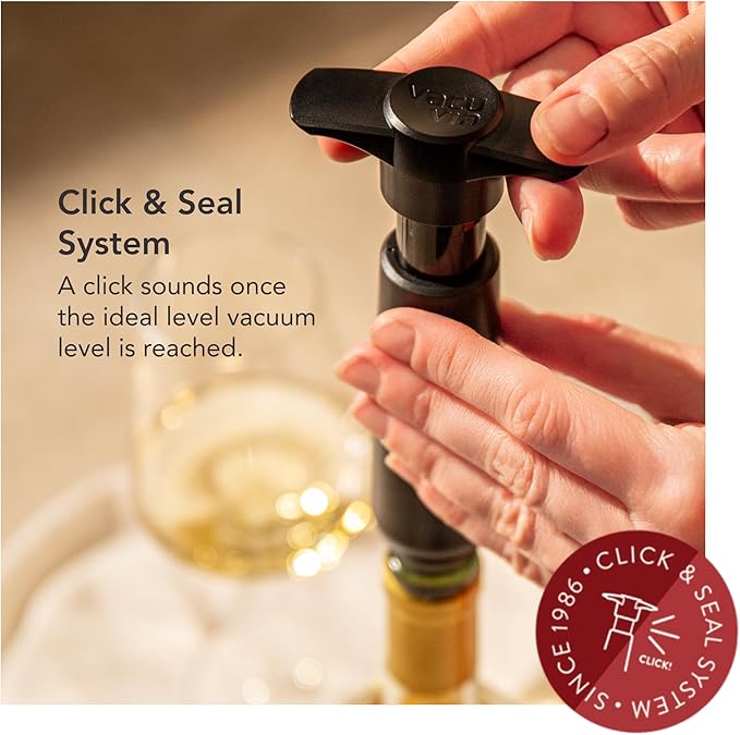 Vacu Vin Original Wine Saver with 2 Vacuum Bottle Stoppers – Black Wine Preserver Pump for Red or White Wine – Manual Air Remover System – Airtight Seal – Keep Wine Fresh Longer