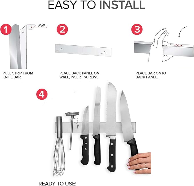 Modern Innovations 12 Inch Stainless Steel Magnetic Knife Bar with Multipurpose Use as Knife Holder, Knife Rack, Knife Strip, Kitchen Utensil Holder, Tool Holder, Art Supply Organizer, Home Organizer