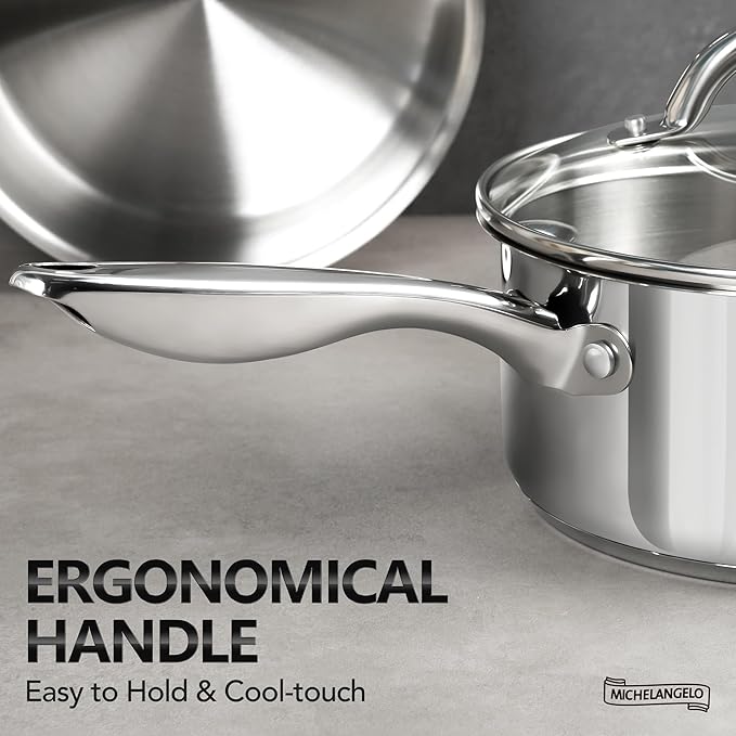 MICHELANGELO 3 Quart Saucepan with Lid, 18/10 Stainless Steel Sauce Pan with Tri-Ply Bottom, 3QT Sauce Pot, Induction Compatible