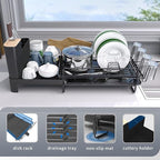 Runnatal Large Detachable Dish Rack with Drainboard Set, Dish Drying Rack Extendable Dish Rack, Utensil Holder, Cup Holder, Expandable Dish Drainer for All Kitchen Counter,20.5"-27.6" L x 12.6" W