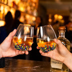 Large Stemless Wine Glasses – Set of 2-14oz Luxury Hand Blown Confetti Margaritas, Martini, Cocktails, Water, Wine, Dessert & Champagne Glasses Cinco de Mayo, Hand Blown - Mexican Confetti Glass