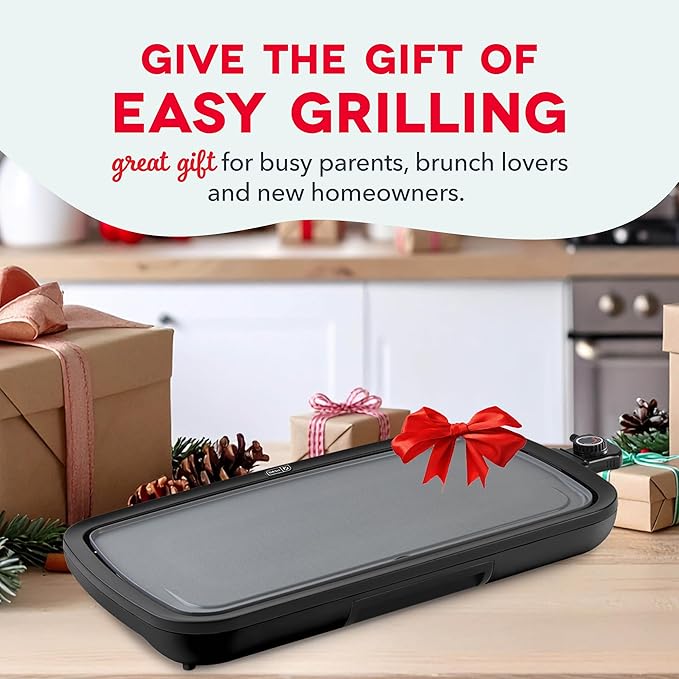 Dash Deluxe Everyday Griddle - Electric Griddle with Removable Plate - Nonstick, Easy-Clean Surface & Anti-Slip Base - Recipe Book Included - Gray