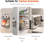 Sevenblue 4 Pack Strong Magnetic Spice Rack for Refrigerator, Multipurpose Magnetic Shelf for Fridge with 4 Hooks for kitchen and Bathroom Organization, Grey