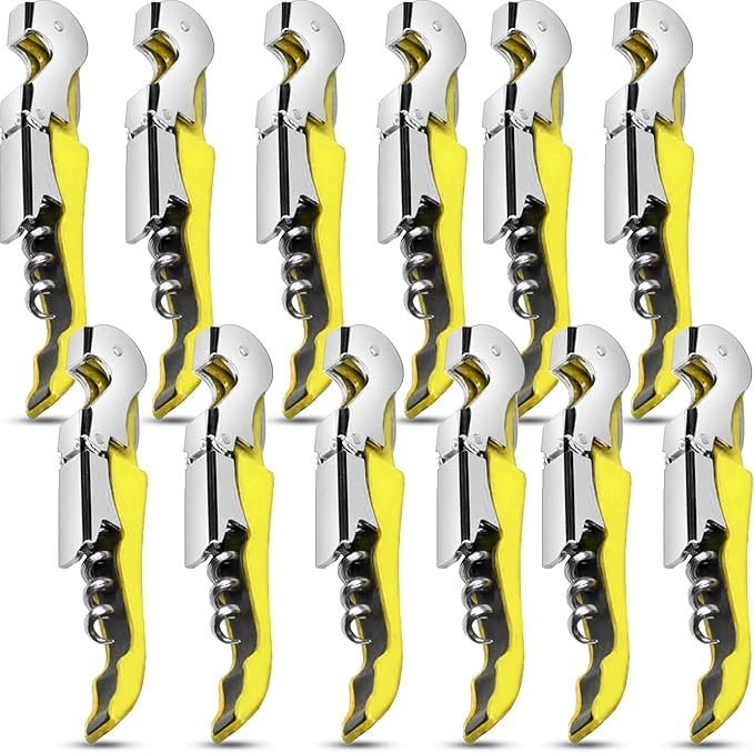 12 Pieces wine key wine opener Professional Waiter Corkscrews Stainless bottle opener Fold Serrated Foil Cutter Key for Family, Company Party,Bars,Restaurants(yellow)