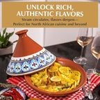 Kamsah Tagine Pot for Cooking and Flavor Enrichment - Medium Clay Pot 10”, 3.1 QT - Non-Stick Handmade Cookware - Moroccan Ceramic Pots for Cooking with Lid & Serving Bowl - Bohemian Classic Turquoise