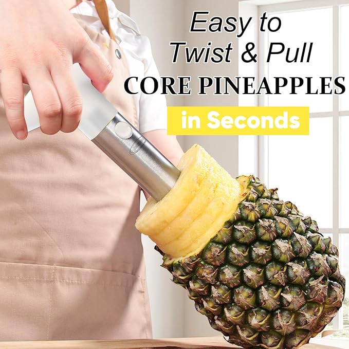 Pineapple Corer, [Upgraded, Reinforced, Thicker Blade] Newness Premium Pineapple Corer Remover, Stainless Steel Pineapple Core Tool for Home & Kitchen with Sharp Blade for Diced Fruit Ring (Clear)