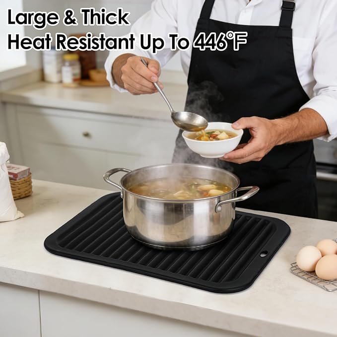 2 Pcs Silicone Trivets Black 16'' X 12'' Nonslip and Heat Resistant Hot Pads Trivets for Hot Pots and Pans Hot Pads for Kitchen(Black)