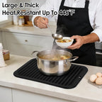 2 Pcs Silicone Trivets Black 16'' X 12'' Nonslip and Heat Resistant Hot Pads Trivets for Hot Pots and Pans Hot Pads for Kitchen(Black)