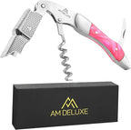 Waiters Corkscrew Wine Opener - Double-Hinged Fulcrum 3-In-1 Cork Screw Wine Bottle Opener Heavy Duty Stainless Steel & Resin Flamingo. Serrated Foil Cutter. Beer Opener. Magnetic Gift Box
