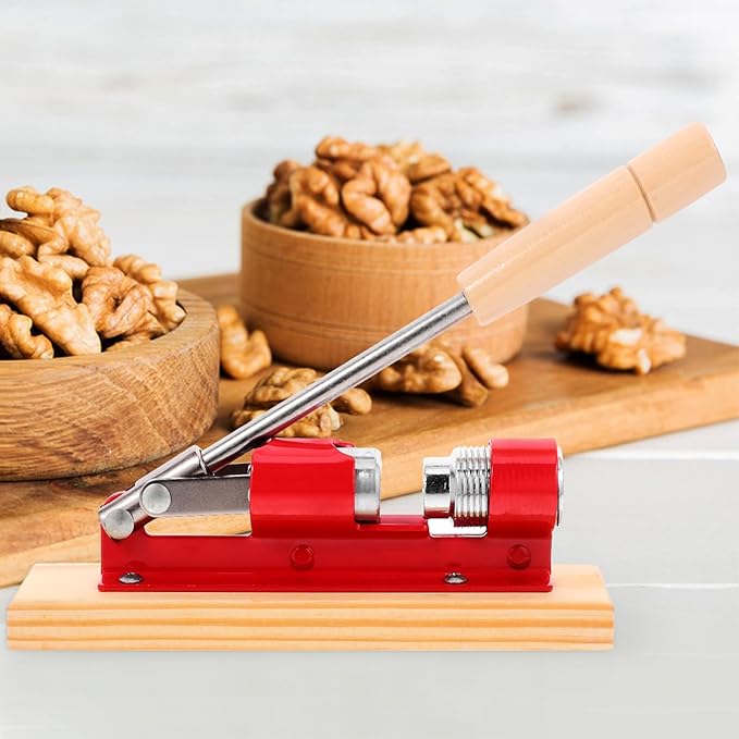 Generic Mechanical Walnut Nutcracker Clamp, Multipurpose Household Nut Opener Tool with Non-slip Handle, Red Metal Shell Cracker for Walnuts and Pecans, Kitchen Specialty Gadget for Easy