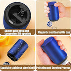 Destapador De Cerveza Automatic Beer Bottle Opener with Magnetic Cap Bottle Opener, Stainless Steel One Handed Lid Opening Spring Loaded Push&Pop Bottle Opener for Kitchen Home Bar Gift（Blue）