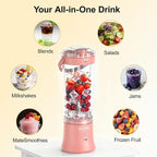 Portable Blender Dual Mode 18000RPM 20Oz Blending Cup Ice Crushing Smoothie Frozen Fruit Mini Home Gym Travel(Pink)