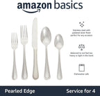 Amazon Basics Silverware Set, Stainless Steel Flatware, Dishwasher Safe, Easy to Clean, Service for 4, 20-Piece Forks and Spoons, Pearled Edge