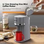 Horavie Mini Single Serve Coffee Maker for K Cup Pods and Ground Coffee, Fast Brew One Cup Coffee Machine with Descaling Reminder and Water Window, 6 to 12 oz. Brew Sizes, Gray