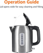 Amazon Basics Electric Kettle, Tea Kettle & Water Boiler with Auto Shut-Off, Boil Dry Protection, Strix Thermostat, BPA-Free, 1500W, 1.1Qt (1L), Stainless Steel, New Model, Black & Silver