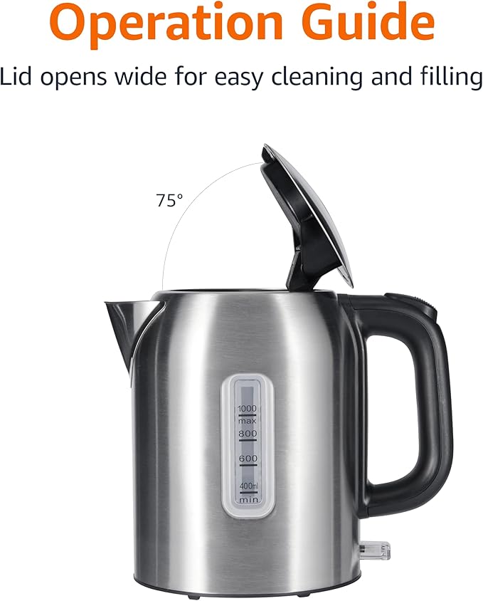Amazon Basics Electric Kettle, Tea Kettle & Water Boiler with Auto Shut-Off, Boil Dry Protection, Strix Thermostat, BPA-Free, 1500W, 1.1Qt (1L), Stainless Steel, New Model, Black & Silver