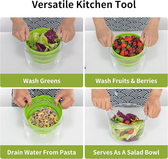 Salad Spinner, Fruit and Vegetable Washer, Spin and Dry Salad Greens, 3 QT Lettuce Spinner with Bowl and Mesh Basket