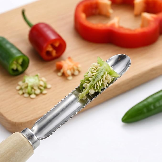 3 Pack Zucchini Vegetable Corer Tool 10" Stainless Steel Rust Resistant Fruit & Veggie Corers Stem Remover Kitchen Gadgets Coring Tool with Wood Handle for Apples, Eggplant, Hollow out for Stuffing