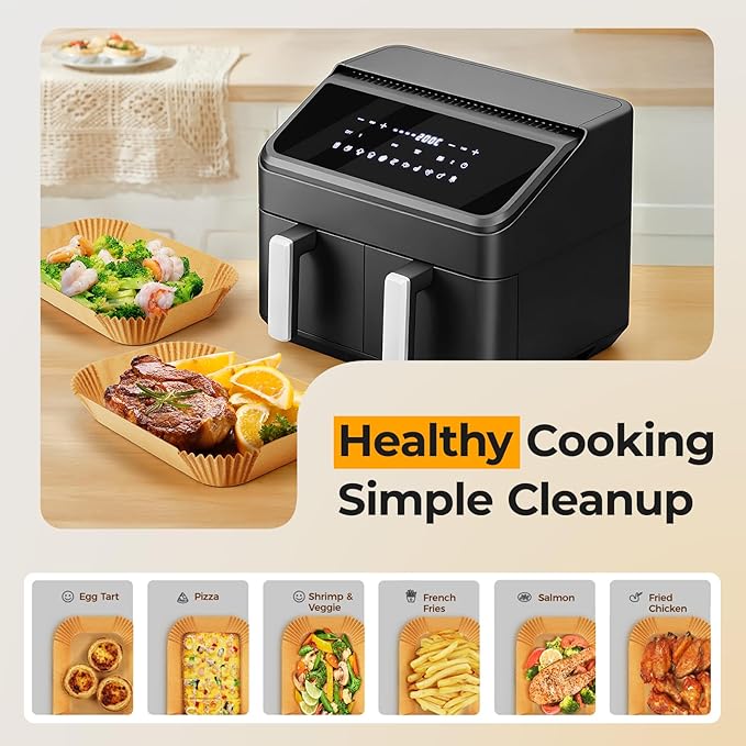 400Pcs Air Fryer Liners Disposable for Dual Basket, 8x5.5 Inch Parchment Paper Sheets, Rectangular Baking Liners for Ninja DZ201 DZ401, Chefman/COSORI 2-Basket Air Fryer, Oil Proof & Non-Stick