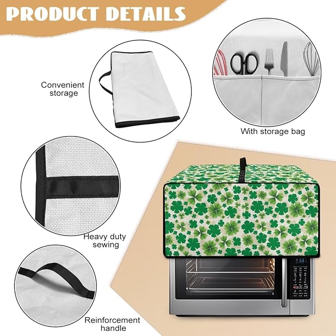 Four Leaf Clover Print St. Patrick's Day Toaster Oven Cover Anti Scratch Microwave Cover for Kitchen Countertop Appliance Dust Protector Decorative Oven Accessories, Green, M