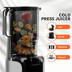 NEWBULIG Cold Press Juicer Machines, Masticating Juicer with High Juice Yield, Reverse Function, Stops Oxidation and Easy to Clean for Vegetables & Fruits, Silver