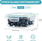 Vtopmart 5Pack 17.5oz Glass Storage Containers with Lids, Glass Meal Prep Food Container Sets with Snap Airtight Lids for Microwave, Oven, Freezer and Dishwasher, Green