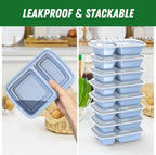 Dealusy 50 Pack (100-Piece) 28 oz Meal Prep Containers Reusable with Lids 2-Compartment, Sturdy Leakproof Food Safe, Microwave Freezer Dishwasher Safe, To Go Take Out Plastic Food Storage, Blue