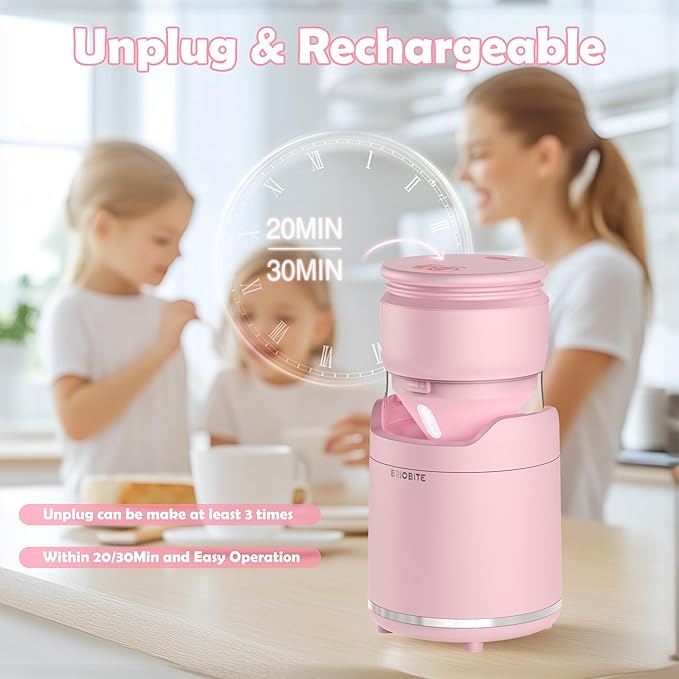 BRIOBITE Soft Serve Ice Cream Maker Machine – Rechargeable Compact for Homemade Gelato,Sorbet & Frozen Yogurt, Stylish Pink Design,Perfect for 1-2 Servings,Best Gift for Couples & Families