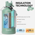 Swigina [2-IN-1 LID] Gallon Insulated Water Bottle with Silicone Boot (48hrs Cold/24hrs Hot) - DIY Stickers, Leakproof, BPA Free, 128 oz
