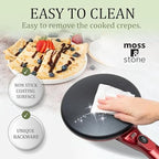 Moss & Stone Electric Crepe Maker 8 Inch, Portable Crepe Maker & Hot Plate Cooktop On/Off Switch, Nonstick Coating, Dual Temperature Setting, Easy To Use For Pancakes, Blintz, Chapati
