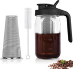 Cold Brew Coffee Maker,32 Oz Mason Jar Pitcher with Stainless Steel Filter, Pour Spout Handle Lid, Heavy Duty Glass Airtight & Leak-Proof for Iced Coffee Tea Breastmilk Lemonade-Black
