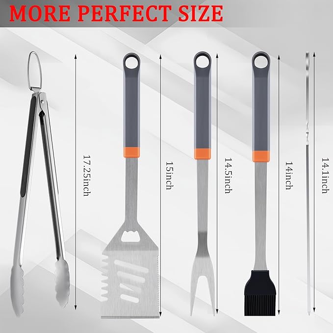 15-Piece Grill Set, BBQ Grilling Accessories with Tongs & Spatula, Stainless Steel Grill Utensils Set with Hooks & Apron Storage Bag for Outdoor Cooking, Camping, Practical Gifts for Men Dad