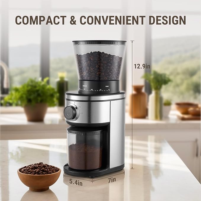 AYCHIRO Coffee Grinder, Electric Conical Burr Grinder with 30 Grind Settings for 2-12 Cups, Adjustable Burr Mill for Home Use