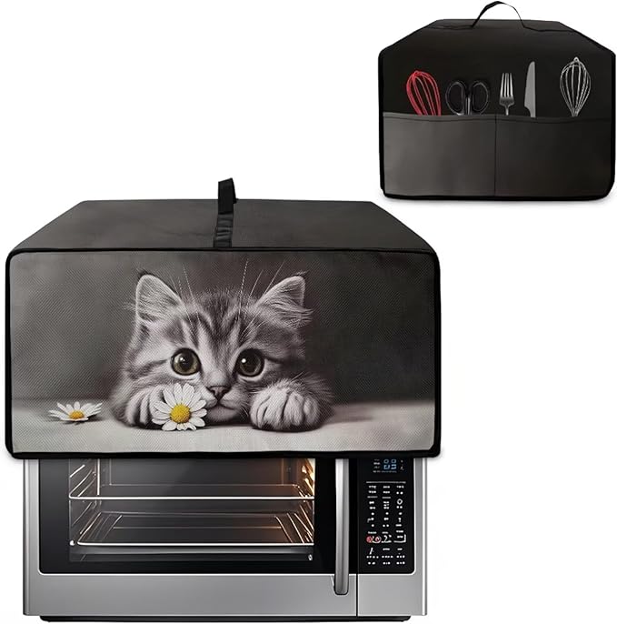 Kitten Daisy Print Toaster Oven Stain-resistant Cover for Kitchen Counter Decor, Heavy Duty Heat-resistant Microwave Oven Cover, Washable (Small-14.5 * 18.46 * 9 inches)