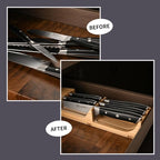 In-Drawer Knife Block with 5 Pieces Knives, Bamboo Knife Drawer Organizer for Kitchen, Perfect for Home and Chefs, Premium Knife Holder, Slots for 5 Knives Kitchen Drawer, Counter Top - Chef Gift Idea