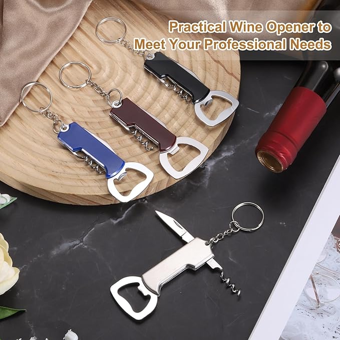 uxcell 2 Pcs Wine Opener, Bottle Opener Keychain, Durable Stainless Steel Waiter's Corkscrew, Compact All-In-One Home Bar Tool for Bar, Party, Wedding, Home, Travel, Blue
