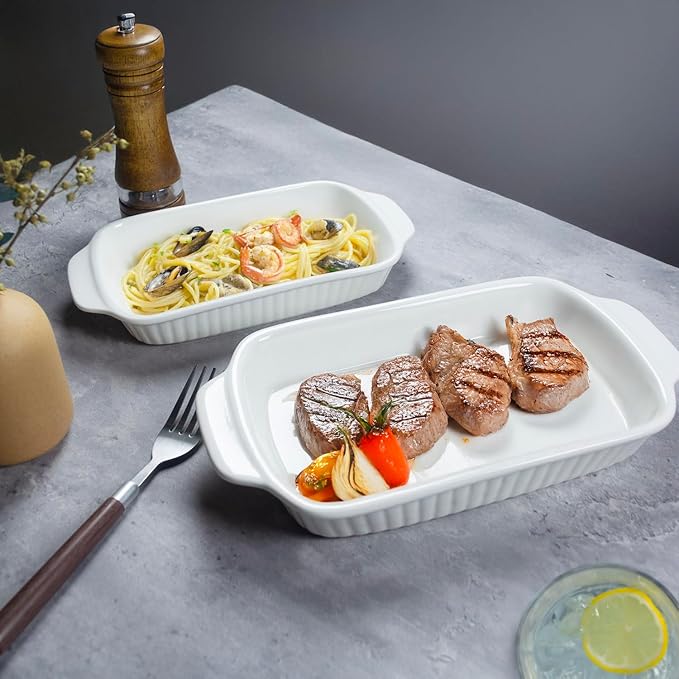 Small Au Gratin Baking Dish with Handles 7 x 4, Set of 4, 8.5 Oz Ceramic Casserole Dishes, for Oven Roasting, Au Gratin Pans Set for Individual portion, Lasagna, Pie, Gratin, Kitchen Home