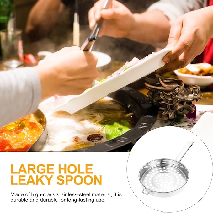SHOWERORO Stainless Steel Flat Bottom Large Hole Strainer Spoon for Hot Pot Frying Cooking Dumplings 14.56X8.07X1.85 Inch Kitchen Colander with Mesh Filter