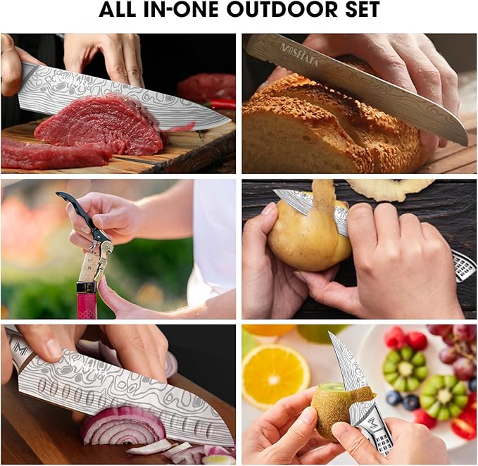 MOSFiATA Kitchen Knife Set, 17 Pcs Japanese Stainless Steel Knife Sets for Kitchen with Oxford cloth storage bag with Knife Sharpening Rod, Dishwasher Safe, For Outdoor