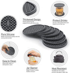 3 Pack Silicone Coasters for Drinks, Thickened Coaster with Deep Tray Grooved Design Cup Mat, Washable Heat Resistant Durable Non-Slip Coasters for Coffee Table Wooden Desk Kitchen Bar (Dark Grey)
