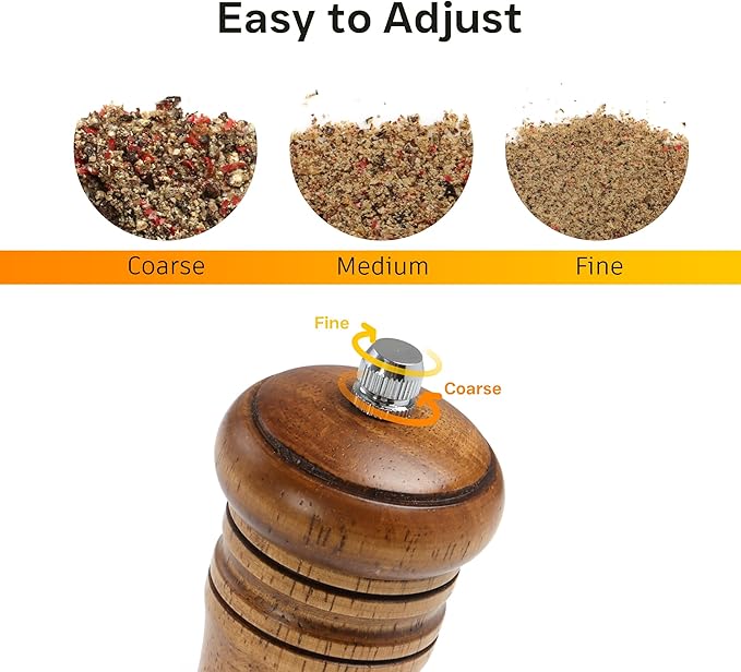 Wood Salt and Pepper Grinder, Salt Grinder and Pepper Mill, Oak Wood Shakers with Adjustable Ceramic Grinders - 6 inches, 1 Pack